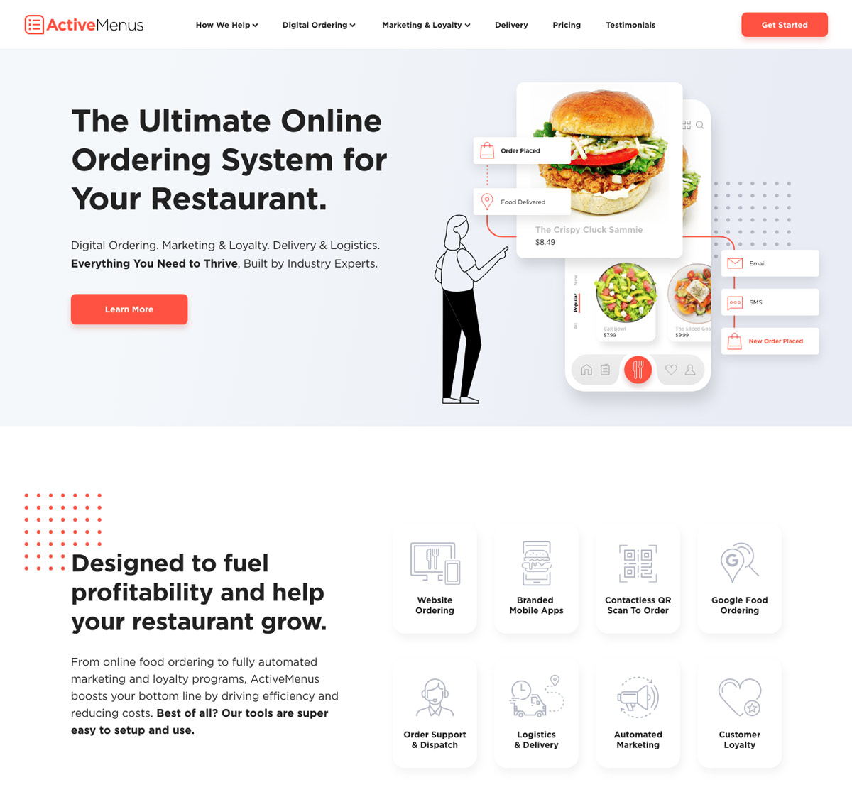 Website design for the ActiveMenus homepage