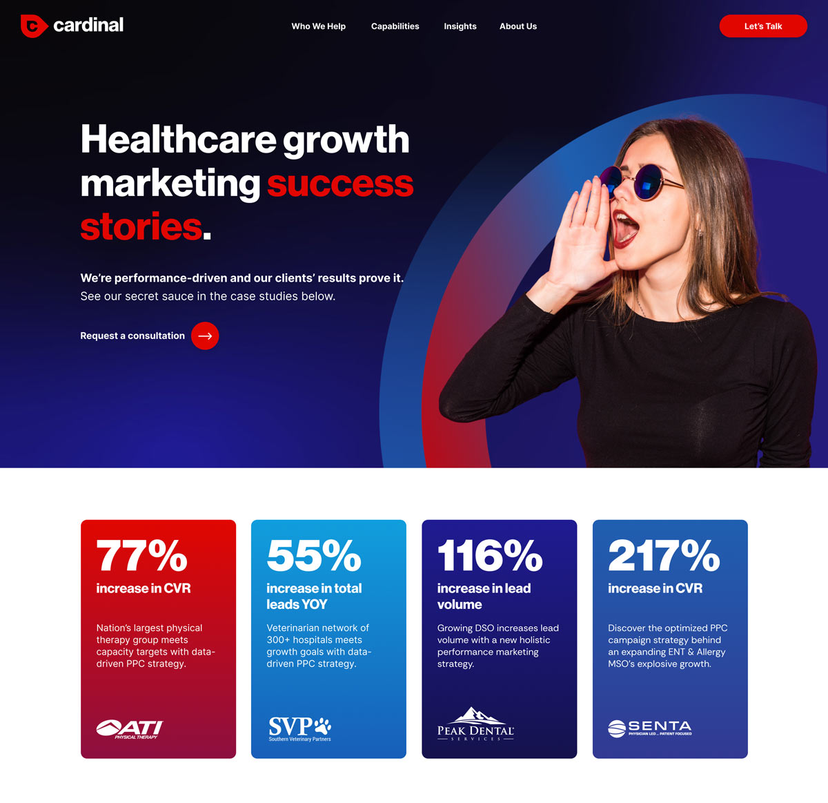 Website design for the Cardinal Digital Marketing case studies page