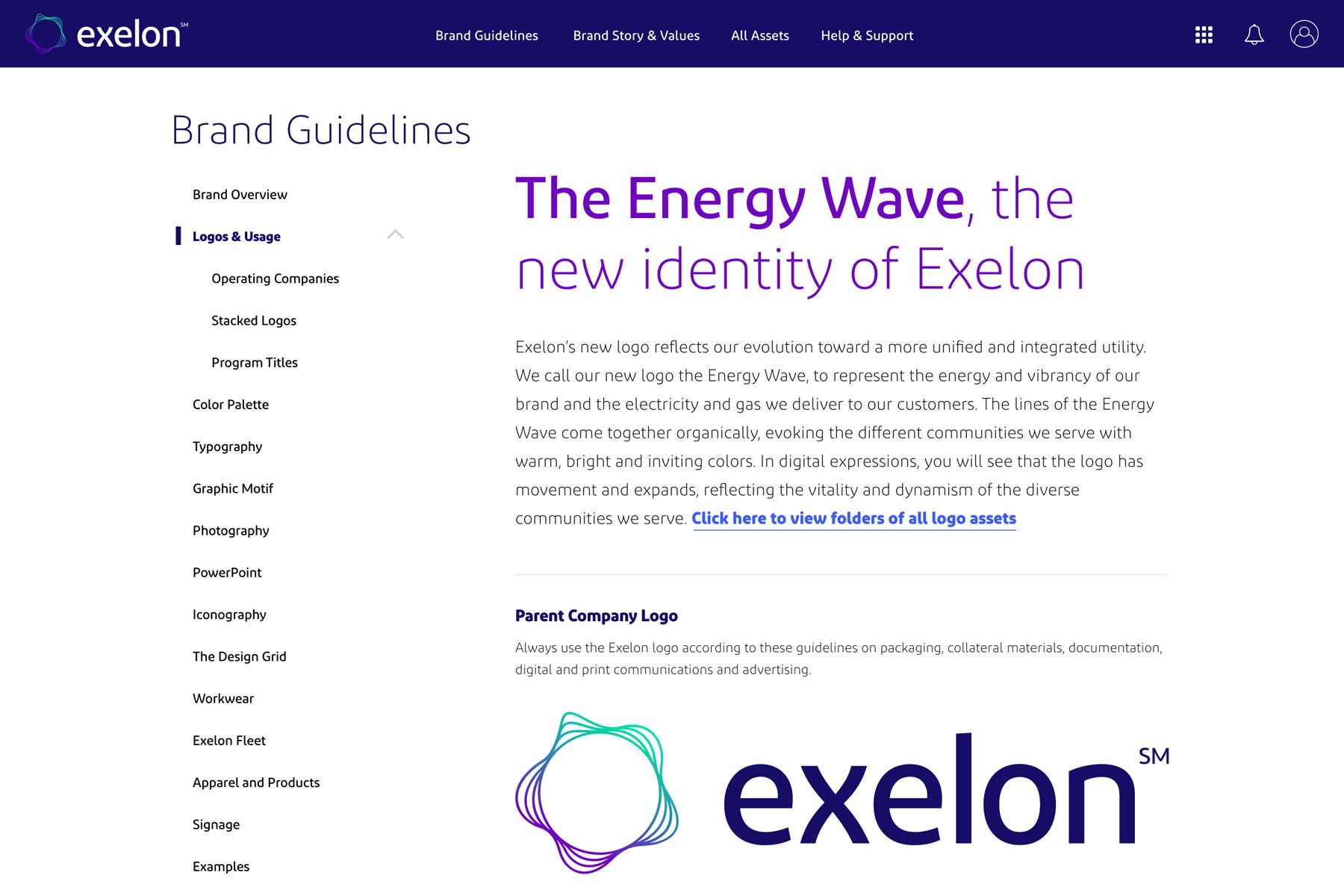 Exelon Brand Hub - Brand Guidelines - Desktop View