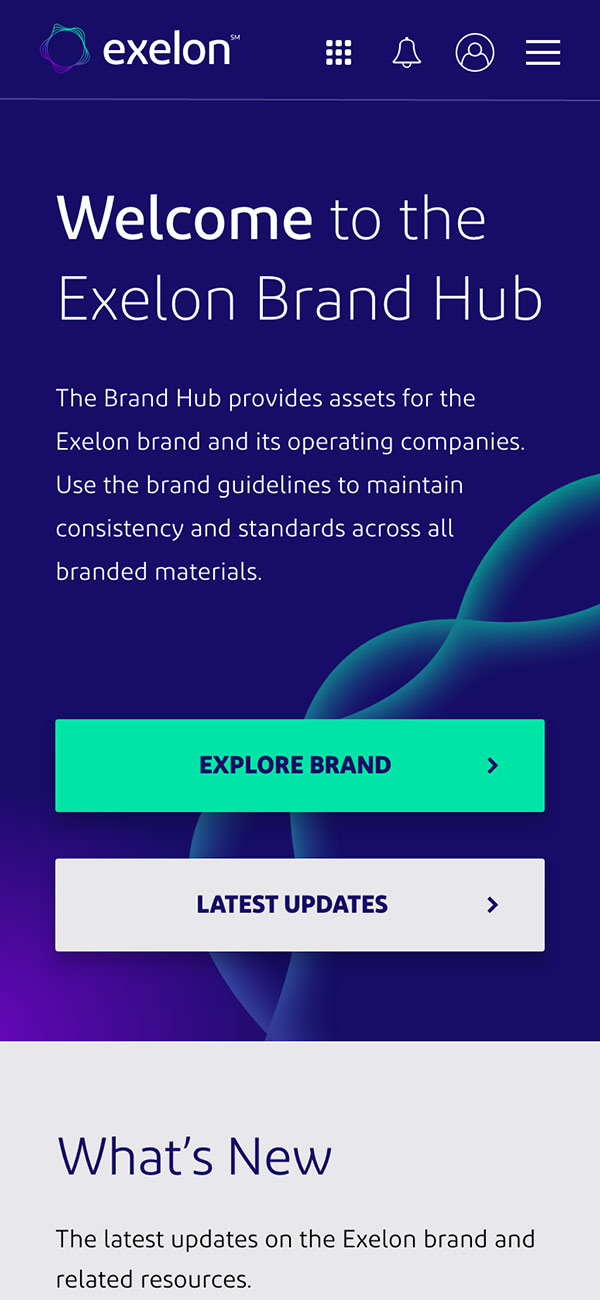 Mobile design of the Exelon Brand Hub home page