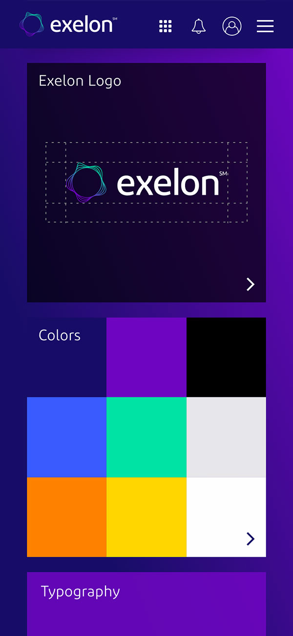 Mobile design of the Exelon Brand Hub asset types