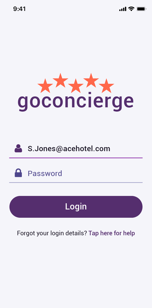 GoConcerige Mobile App Login Screen Design