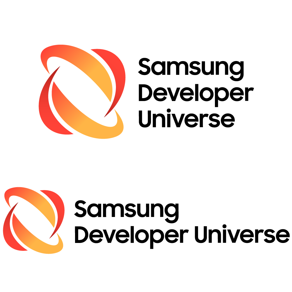 Logo lockups of the Samsung Developer Universe brand identity